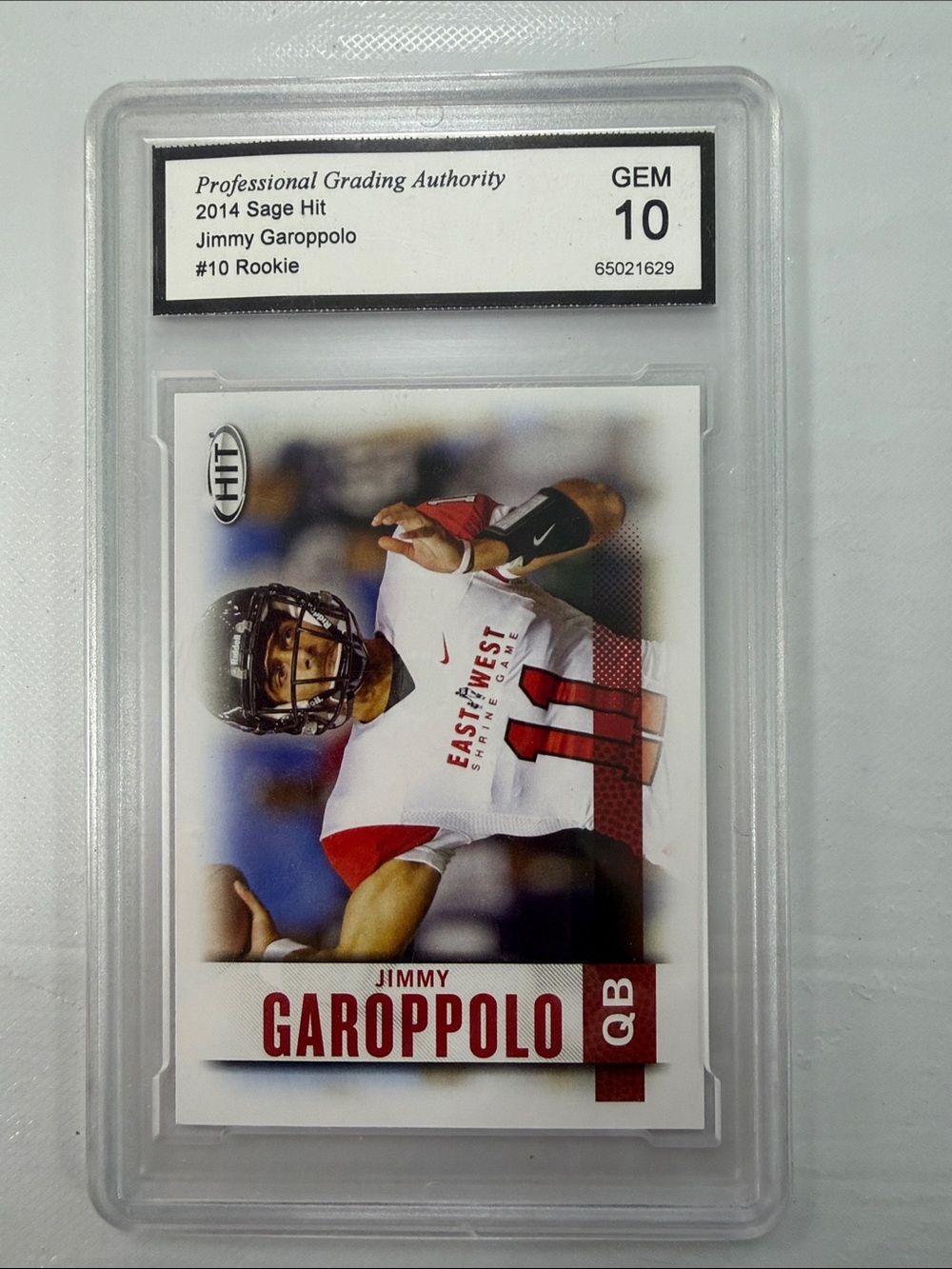 2014 Sage Hit Jimmy Garoppolo Rookie Card GEM 10 - Red White